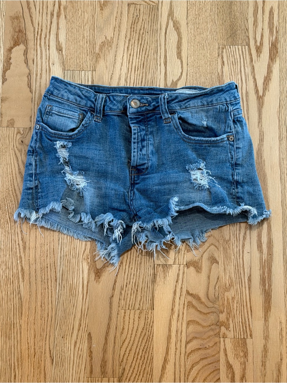 Papaya Blue Distressed Denim Cutoff Shorts